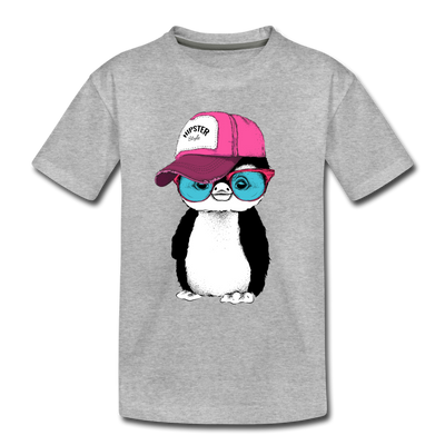 Hipster Penguin Kids T-Shirt - heather gray