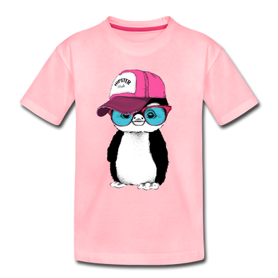 Hipster Penguin Kids T-Shirt - pink