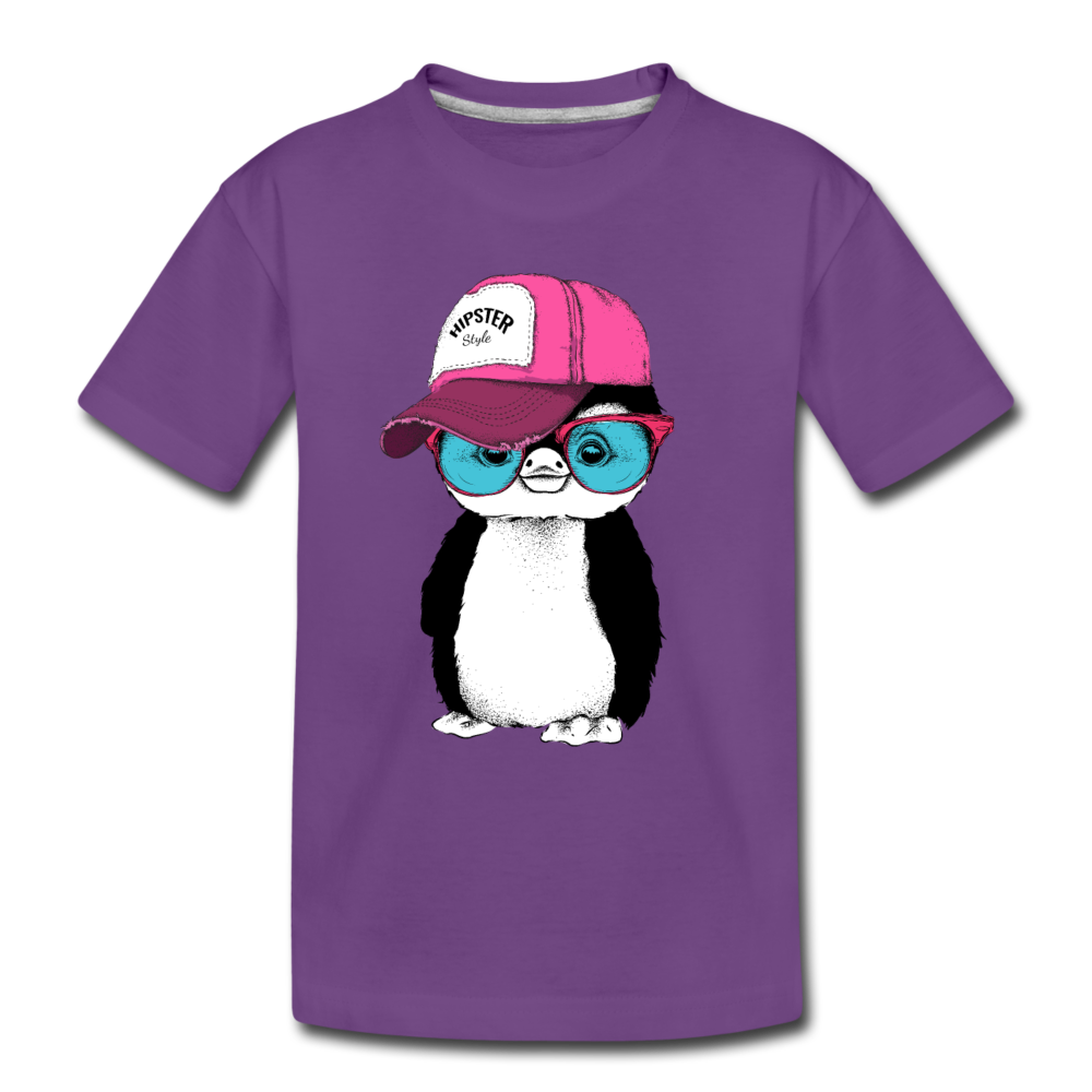 Hipster Penguin Kids T-Shirt - purple