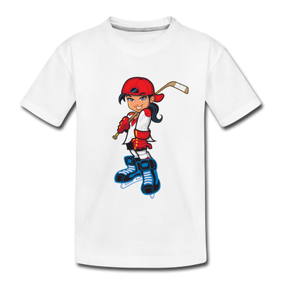 Hockey Girl Cartoon Kids T-Shirt - white