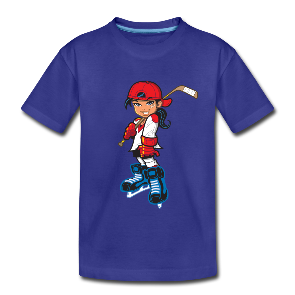 Hockey Girl Cartoon Kids T-Shirt - royal blue
