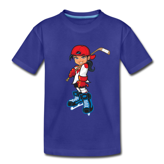 Hockey Girl Cartoon Kids T-Shirt - royal blue
