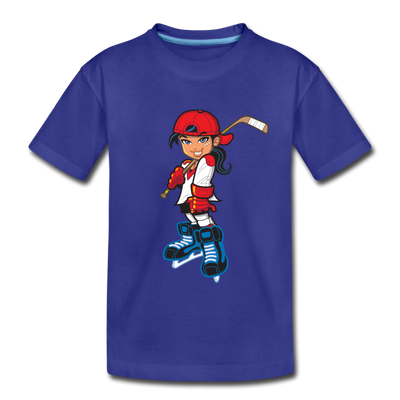 Hockey Girl Cartoon Kids T-Shirt - royal blue