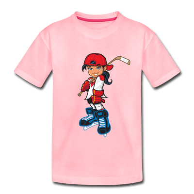 Hockey Girl Cartoon Kids T-Shirt - pink