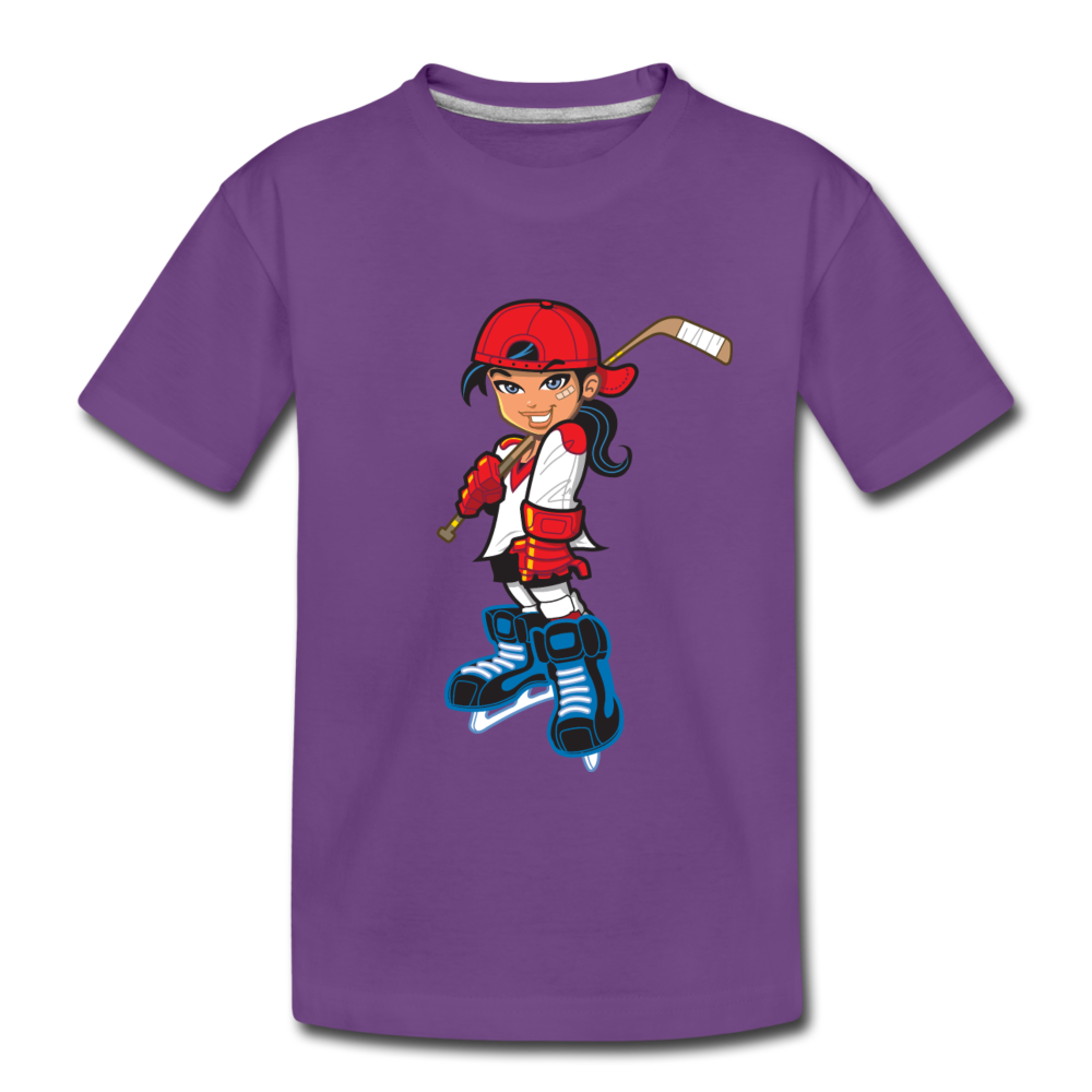 Hockey Girl Cartoon Kids T-Shirt - purple
