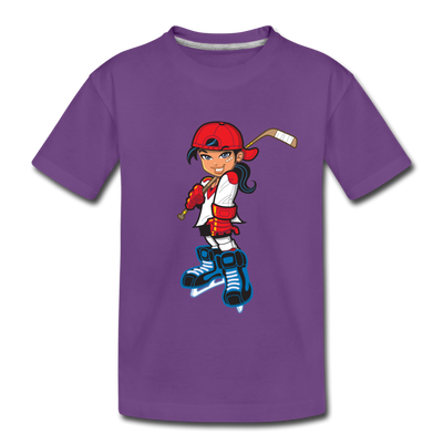 Hockey Girl Cartoon Kids T-Shirt - purple
