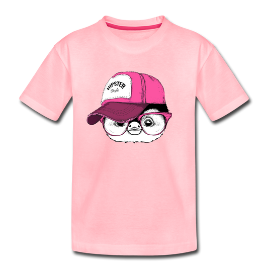 Hipster Penguin Head Kids T-Shirt - pink