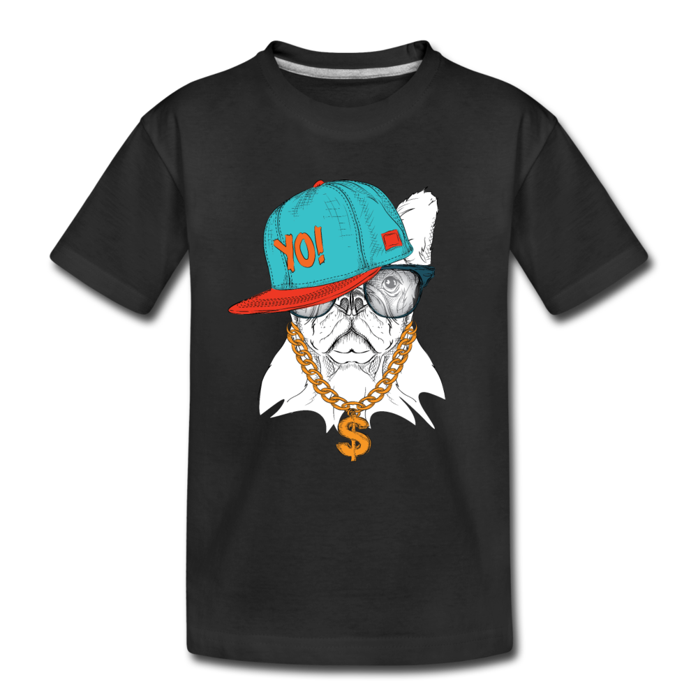 Hip Hop French Bulldog Kids T-Shirt - black