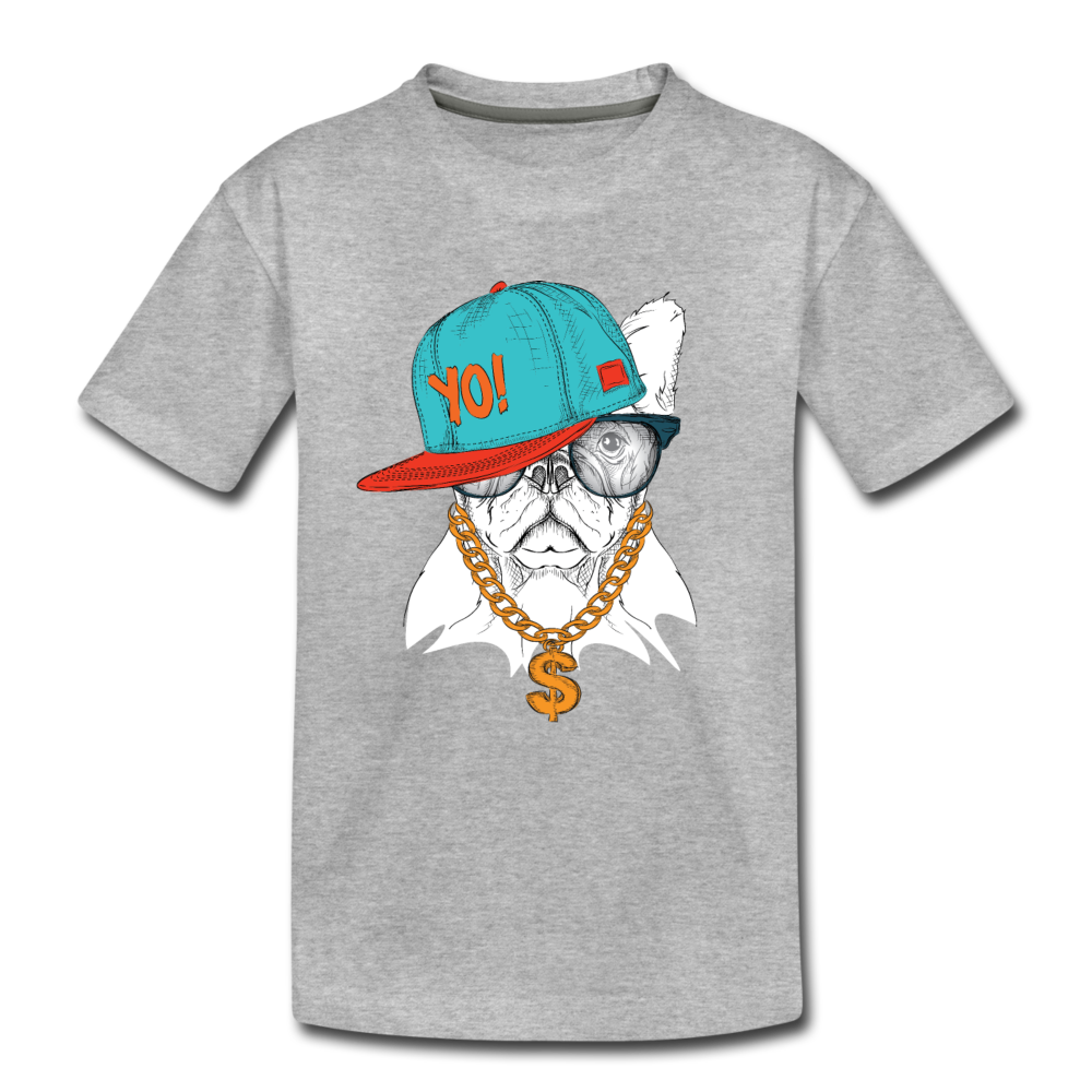 Hip Hop French Bulldog Kids T-Shirt - heather gray