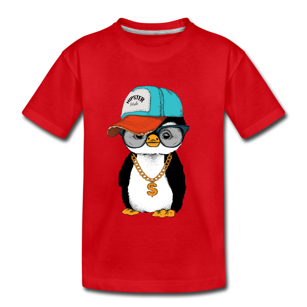 Hipster Penguin Kids T-Shirt - red