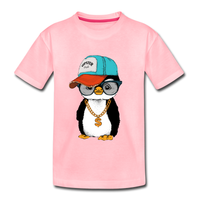 Hipster Penguin Kids T-Shirt - pink