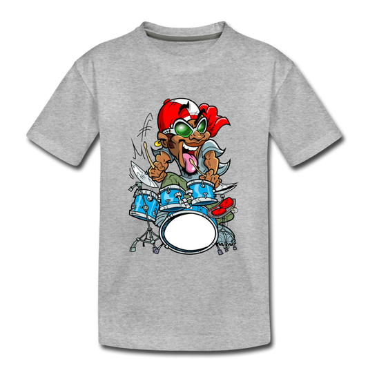 Drummer Cartoon Kids T-Shirt - heather gray