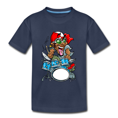 Drummer Cartoon Kids T-Shirt - navy