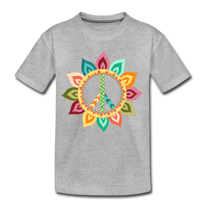 Floral Peace Sign Kids T-Shirt - heather gray