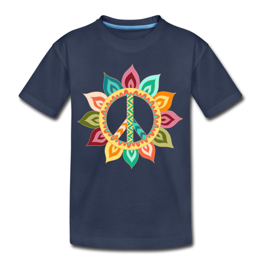 Floral Peace Sign Kids T-Shirt - navy