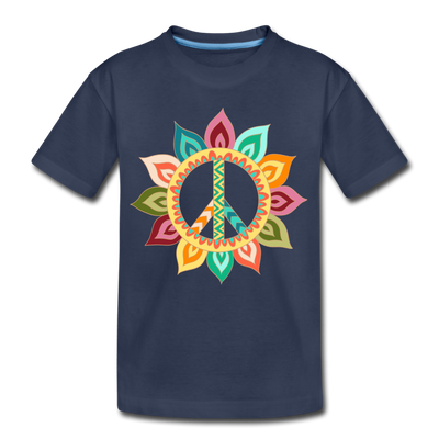 Floral Peace Sign Kids T-Shirt - navy