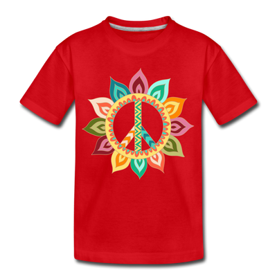 Floral Peace Sign Kids T-Shirt - red