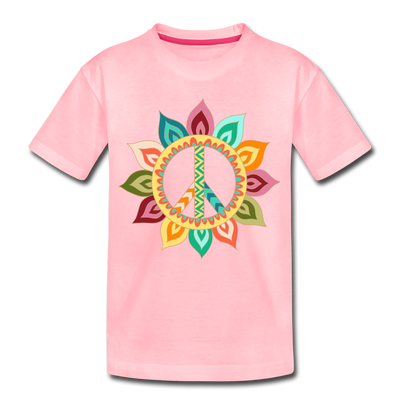 Floral Peace Sign Kids T-Shirt - pink