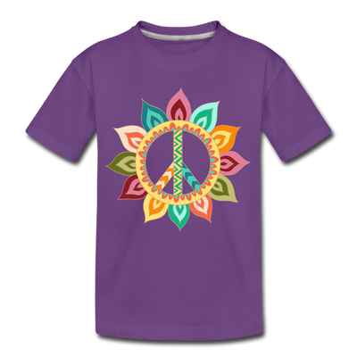 Floral Peace Sign Kids T-Shirt - purple