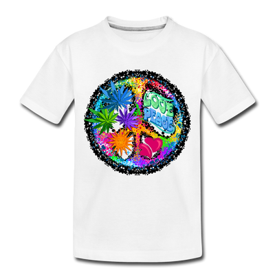 Colorful Floral Love Peace Sign Kids T-Shirt - white