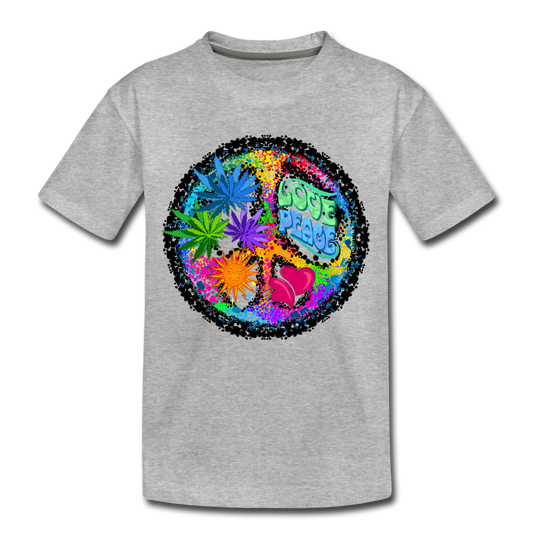 Colorful Floral Love Peace Sign Kids T-Shirt - heather gray