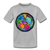 Colorful Floral Love Peace Sign Kids T-Shirt - heather gray
