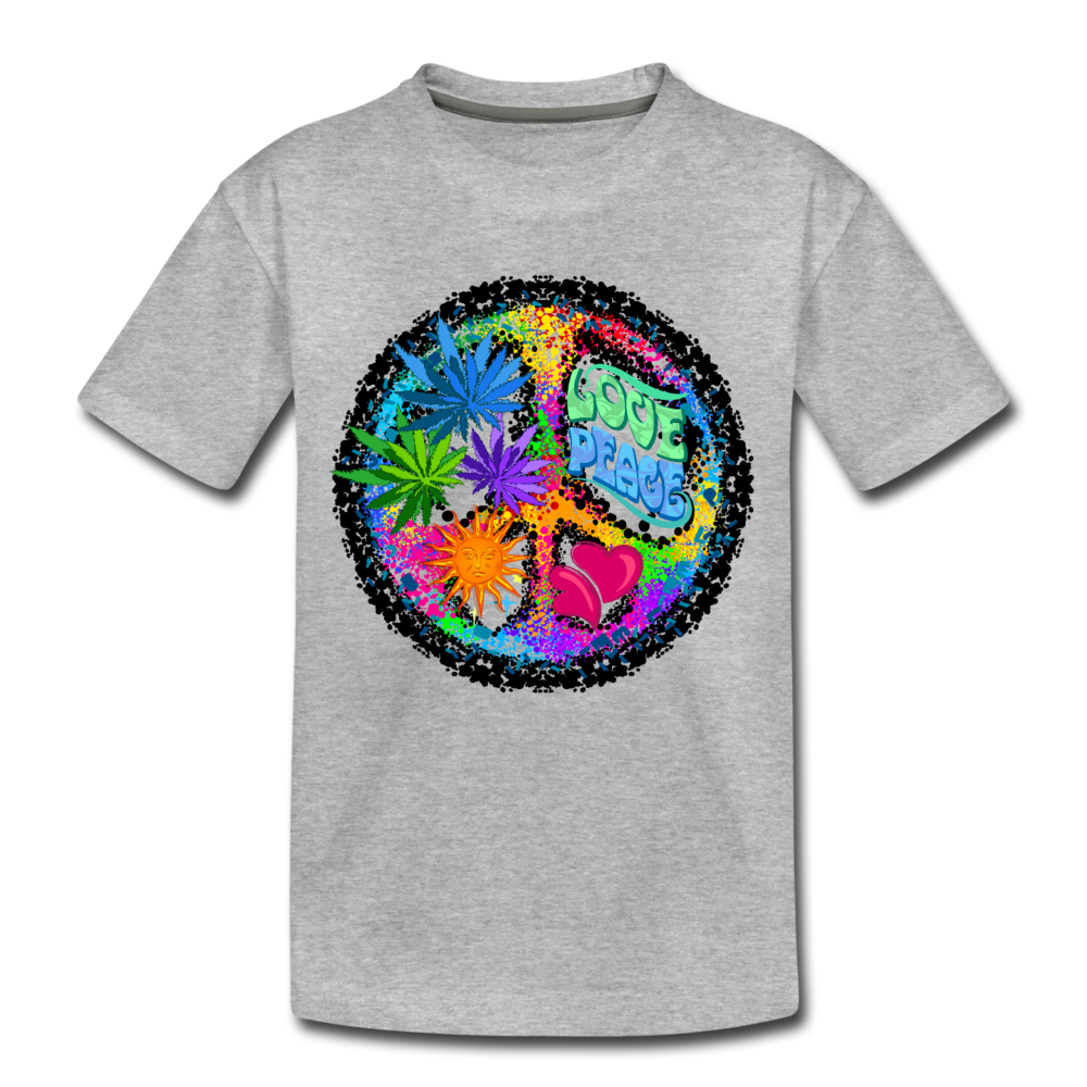 Colorful Floral Love Peace Sign Kids T-Shirt - heather gray