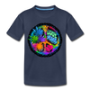 Colorful Floral Love Peace Sign Kids T-Shirt - navy