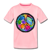 Colorful Floral Love Peace Sign Kids T-Shirt - pink
