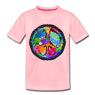 Colorful Floral Love Peace Sign Kids T-Shirt - pink