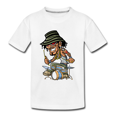 Drummer Cartoon Kids T-Shirt - white