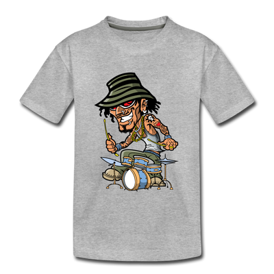 Drummer Cartoon Kids T-Shirt - heather gray