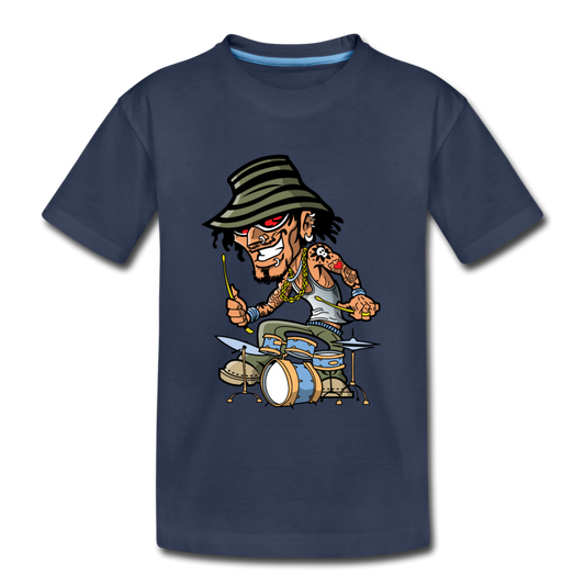 Drummer Cartoon Kids T-Shirt - navy