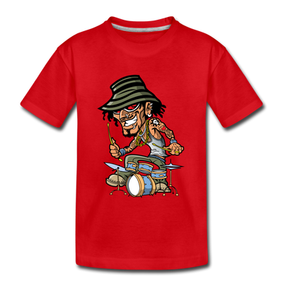 Drummer Cartoon Kids T-Shirt - red