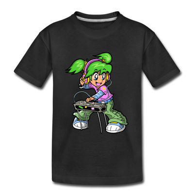 DJ Girl Cartoon Kids T-Shirt - black