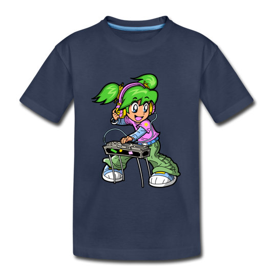 DJ Girl Cartoon Kids T-Shirt - navy