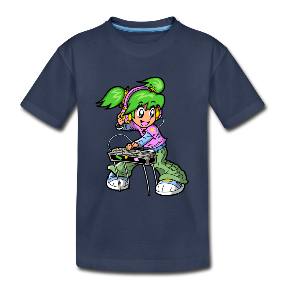 DJ Girl Cartoon Kids T-Shirt - navy
