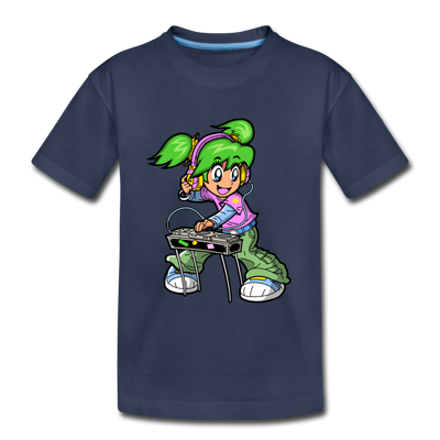 DJ Girl Cartoon Kids T-Shirt - navy