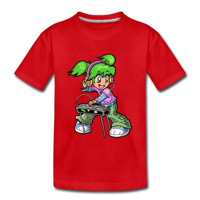 DJ Girl Cartoon Kids T-Shirt - red