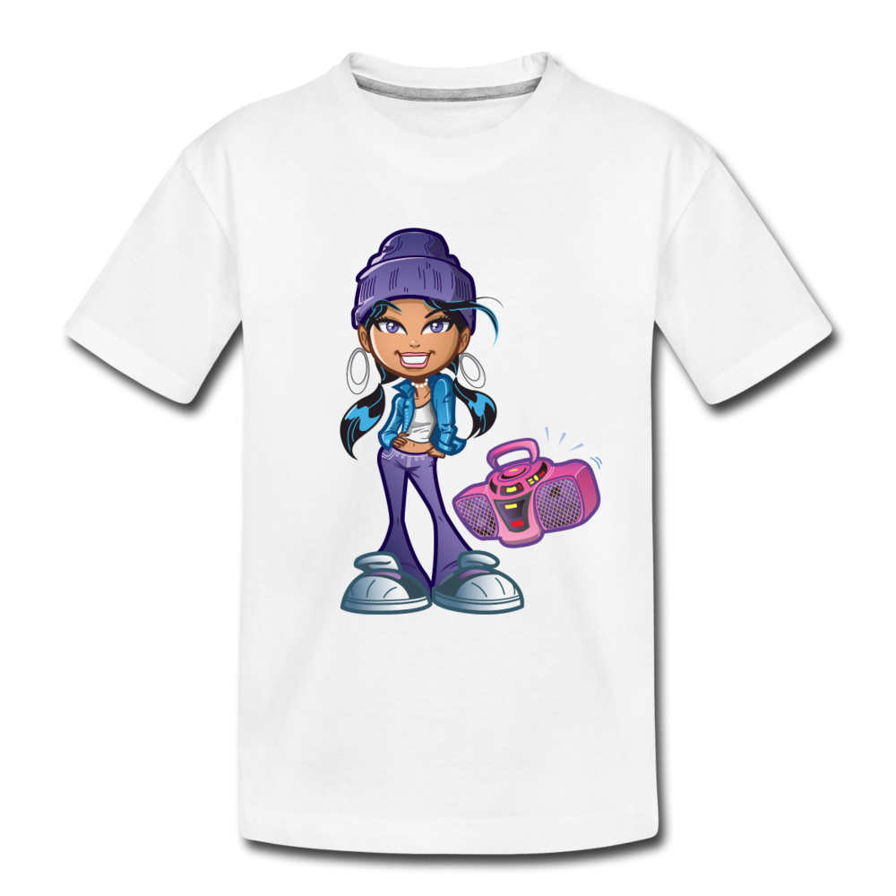 Boombox Girl Cartoon Kids T-Shirt - white