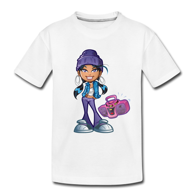 Boombox Girl Cartoon Kids T-Shirt - white