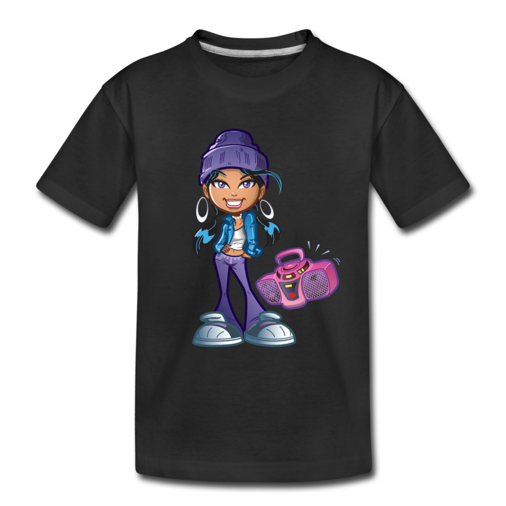Boombox Girl Cartoon Kids T-Shirt - black