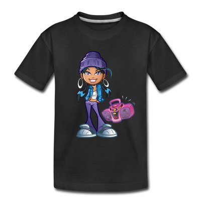 Boombox Girl Cartoon Kids T-Shirt - black