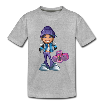 Boombox Girl Cartoon Kids T-Shirt - heather gray