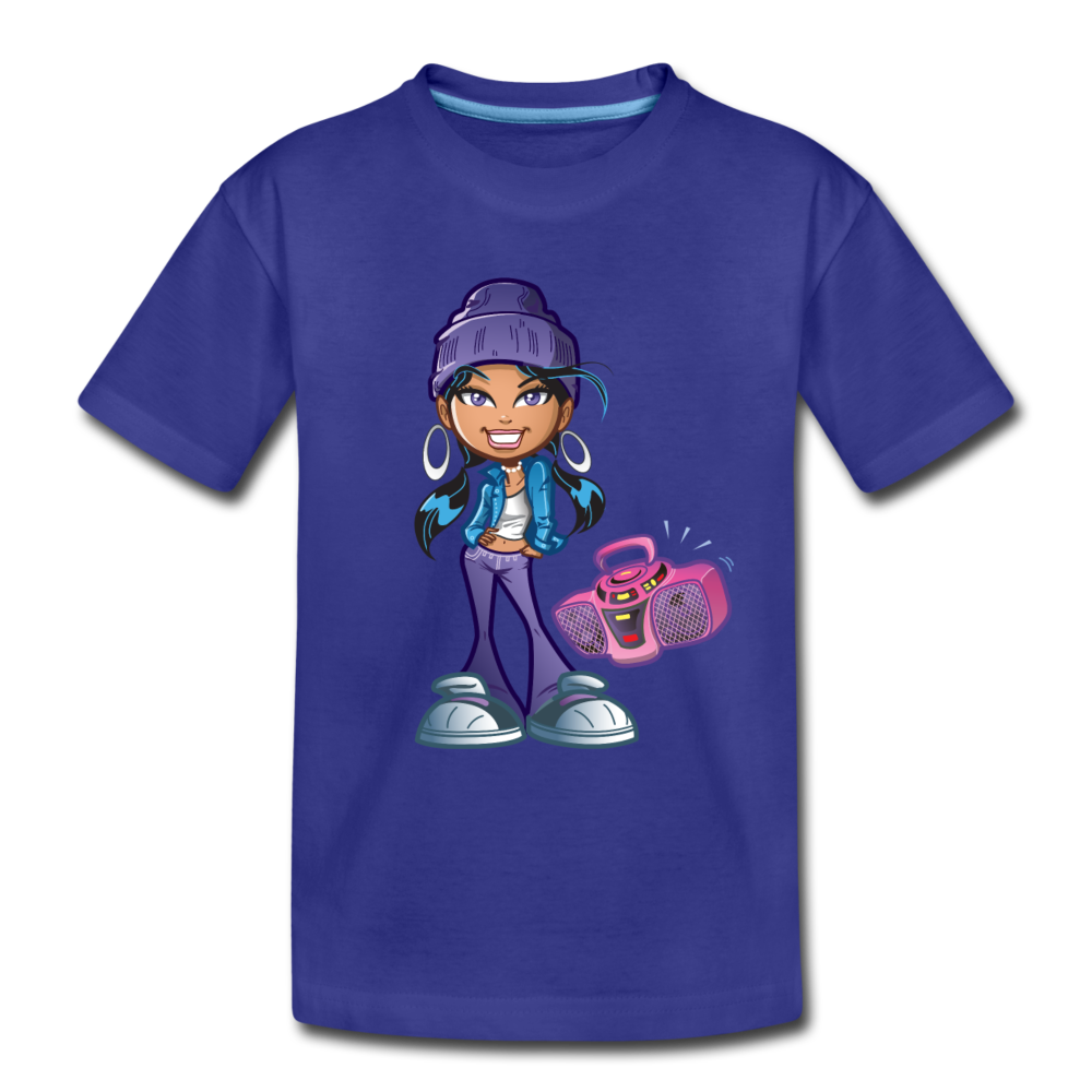 Boombox Girl Cartoon Kids T-Shirt - royal blue