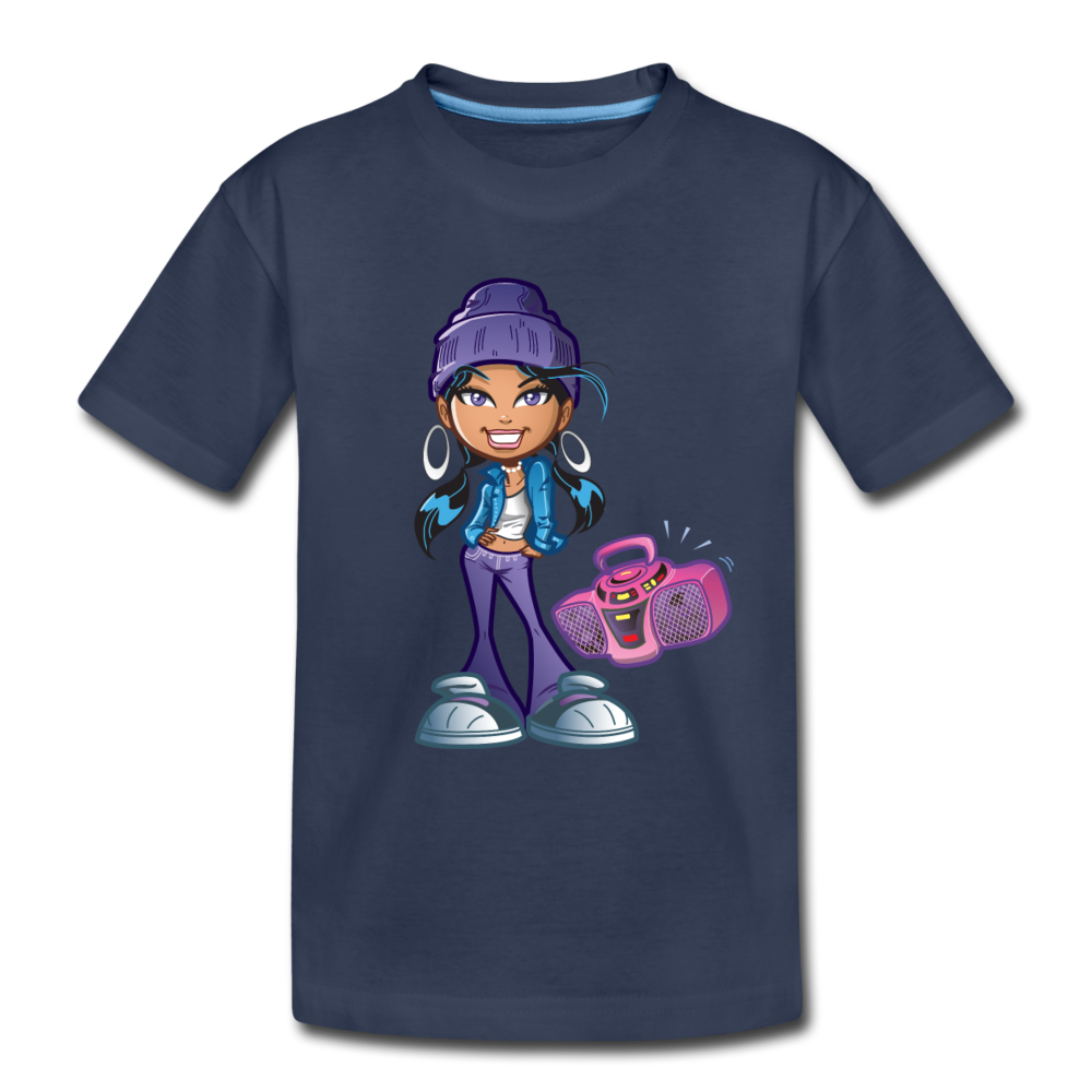 Boombox Girl Cartoon Kids T-Shirt - navy