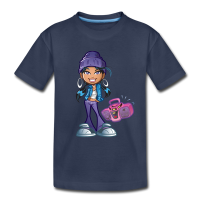 Boombox Girl Cartoon Kids T-Shirt - navy