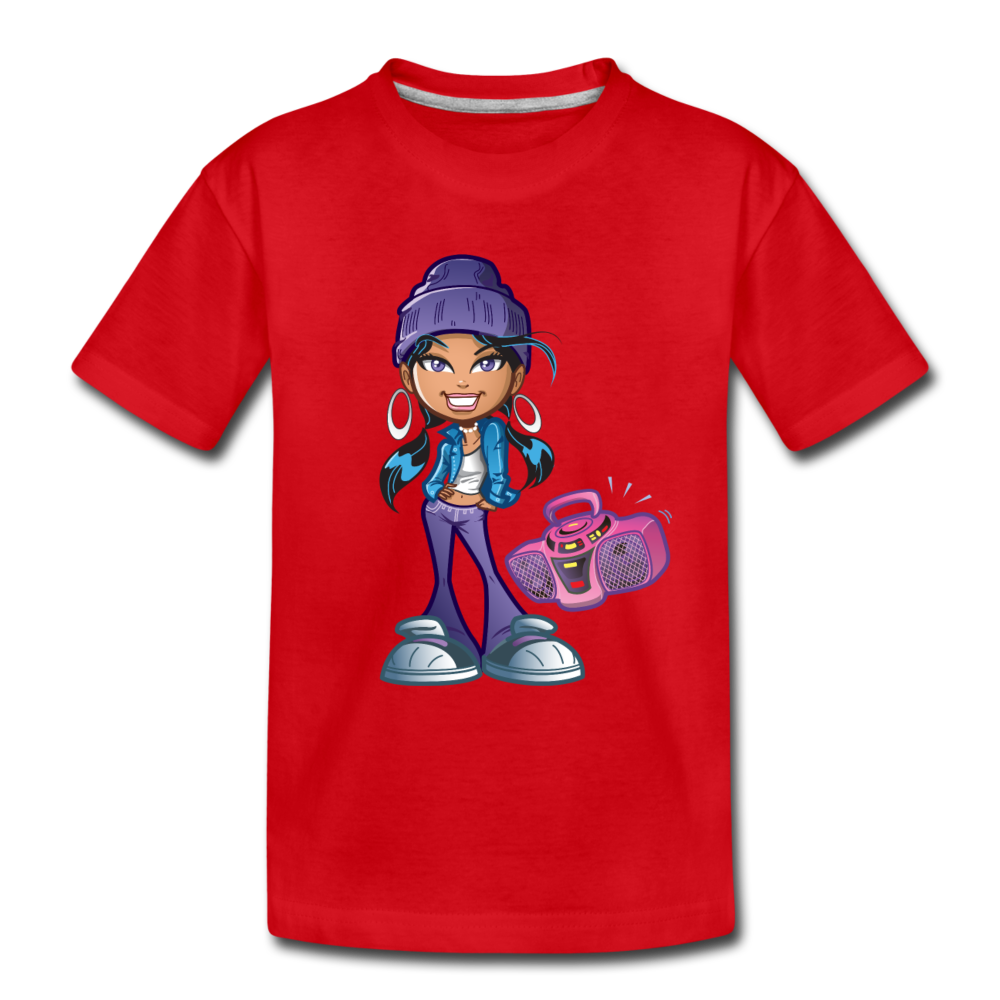 Boombox Girl Cartoon Kids T-Shirt - red