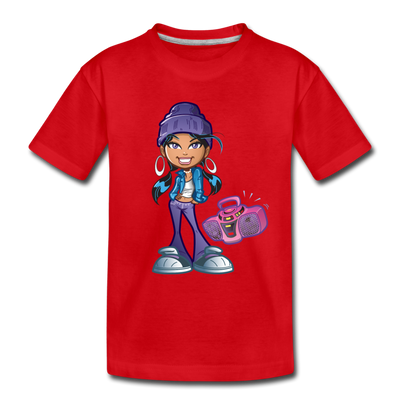 Boombox Girl Cartoon Kids T-Shirt - red