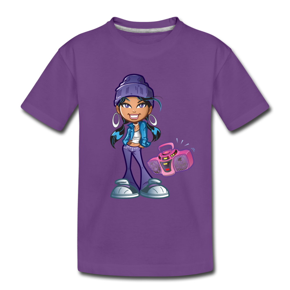 Boombox Girl Cartoon Kids T-Shirt - purple